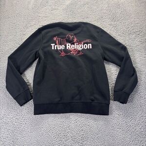 True Religion Sweater Mens Medium Black Fleece Pull‎ Over